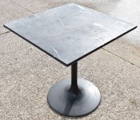 1 x Black Marble Top Restaurant Dining Table with a Black Tulip Pedestal Base - Dimensions: H74 x