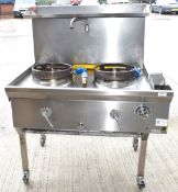 1 x ACK Heavy Duty Two Burner Wok Range Cooker - Natural Gas - Manufacterd in 2019 - Model: