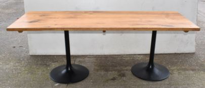 1 x Solid Oak Banquetting Restaurant Table Featuring Twin Tulip Pedestal Bases - Dimensions: H733