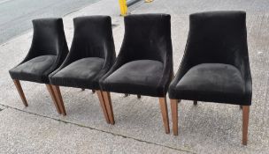 Set of 4 x Commercial Restaurant Chairs Featuring a Dark Brown Velvet Studded Upholstery, Sloped
