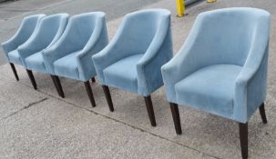 Set of 5 x Commercial Restaurant Chairs Featuring Blue Velvet Upholstery, Sloped Arms and Wooden