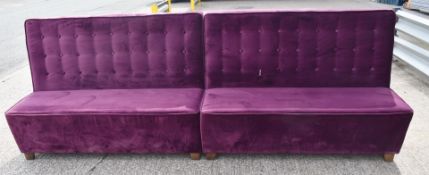 1 x Restaurant Banquetting Seating Bench Featuring Button Back Purple Velvet Upholstery - Supplied