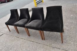 Set of 4 x Commercial Restaurant Chairs Featuring a Dark Brown Velvet Studded Upholstery, Sloped