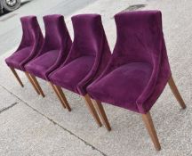 Set of 4 x Commercial Restaurant Chairs Featuring a Purple Velvet Studded Upholstery, Sloped Arms