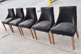 Set of 5 x Commercial Restaurant Chairs Featuring a Dark Brown Velvet Studded Upholstery, Sloped