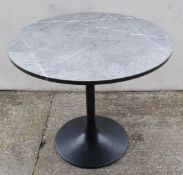 1 x Grey Round Marble Top Restaurant Dining Table with a Black Tulip Pedestal Base - Dimensions: H74