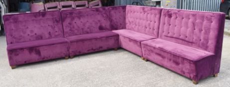 1 x Restaurant Corner Banquetting Seating Booth Featuring Button Back Purple Velvet Upholstery -