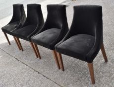 Set of 4 x Commercial Restaurant Chairs Featuring a Dark Brown Velvet Studded Upholstery, Sloped