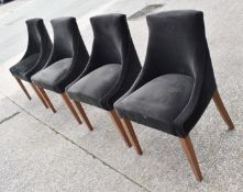 Set of 4 x Commercial Restaurant Chairs Featuring a Dark Brown Velvet Studded Upholstery, Sloped
