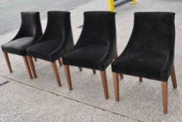 Set of 4 x Commercial Restaurant Chairs Featuring a Dark Brown Velvet Studded Upholstery, Sloped