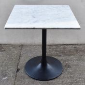1 x White Marble Top Restaurant Dining Table with a Black Tulip Pedestal Base - Dimensions: H74 x