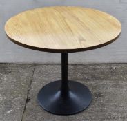 1 x Solid Oak Restaurant Dining Table with a Black Tulip Pedestal Base - Dimensions: H74 x W90 x D90