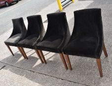 Set of 4 x Commercial Restaurant Chairs Featuring a Dark Brown Velvet Studded Upholstery, Sloped
