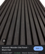 1 x Pallet Of Designer Acoustic Wall Panels With Black Oak Veneer - 38 Panels - 2.4M X 0.6M Each -