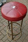 6 x Bar Stools Featuring Deep Red Faux Leather Seats & Brass Bases - Dimensions: H76 x Diameter 40cm