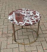2 x Maron Imperial Marble Topped Round Tables with Brass Base - Dimensions: H42 x Diameter 53 cms