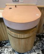 1 x Light Wood Waiter / Waitress Service Station with Storage Cabinet, Menu Holder and Stone Worktop