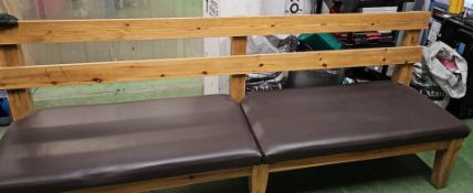 1 x Wooden Seating Bench With Brown Seat Pads - Dimensions: 8ft x 3ft x 2ft