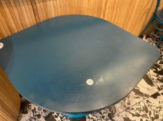 1 x Restaurant Dining Table Featuring an Eye Shaped Top and Steel Base with a Blue Duck Finish