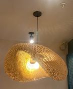 1 x Handmade Basket Weave Style Rattan Pendant Light - Dimensions: 120 cms drop x 80 x 60 cms