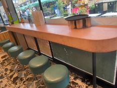 1 x Restaurant Wall Mounted 11ft Food Bar Featuring a Salmon Stone Worktop and Black Legs