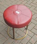 4 x Stools Featuring Deep Red Faux Leather Seats and Brass Bases - Dimensions: H45 x Diameter 40 cms