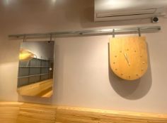 1 x Bespoke Mirror and Clock Mounted on a Galvanised Wall Mount Rail - Dimensions: W120
