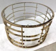 1 x LONGFURN Contemporary Gold Coffee Table With Tempered Glass Top - 80Cm Diameter X 45Cm