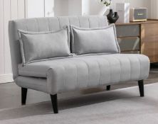 1 x Folding Fabric Living Room Armless Futon Sofa Bed in Light Grey with Cushions - Comfortable