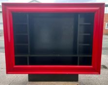 1 x ARIGHI BIANCHI Tulip Wood Media Storage Unit in Black with Statement Bright Red Frame Border