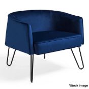 1 x VONHAUS Velvet Navy Arm Chair With Hairpin Legs - Ref: SBS224/3000374/SBSP8 - CL956 -