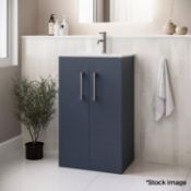 1 x Ashford 600mm Floor-Standing Vanity Unit In Matt Ocean Blue - Original Retail £150 - Ref: