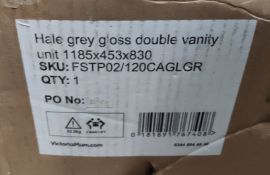 1 x MODE Hale Grey Gloss Double Vanity Unit - 1185X453X830mm - Ref: SBS239/FSTP02/120CAGLGR/SBSP11 -