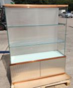 1 x Freestanding 1.48-Metre Tall Rose Gold Metal-Framed, Tempered Glass Display Unit With 2 Glass