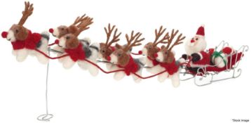 1 x HARRODS OF LONDON Luxury 'Santa and Reindogs' Large Handmade Wool Felt Tree Decoration, 46cm