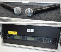 1 x Professional Rack Mounted SHURE UR4D+ Dual Wireless Receiver and 2 x Microphones in Flight Case