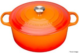 1 x LE CREUSET 'Signature' Enamelled Cast Iron Round 30cm Casserole Dish, In Volcanic Orange -