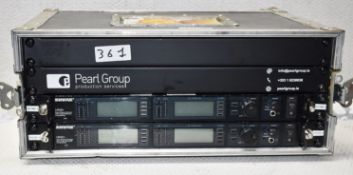 1 x 4-Way Radio Rack In Flight Case, Including 2 x Shure UR4D+ Dual Wireless Receivers - Ref: