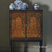 1 x Pagoda Luxury Hand-Painted Chinoiserie Tv Cabinet Storage Unit With A Black/Antique Gold