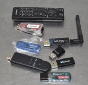 1 x Assorted Collection of USB Ethernet and Bluetooth Dongles Plus a Infocus Remote Control - Ref: