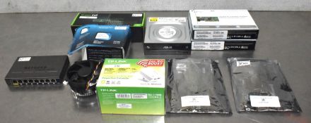 1 x Assorted Collection of IT Equipment Including Gigabit Desktop Adaptors, TP Link Wifi Extender,