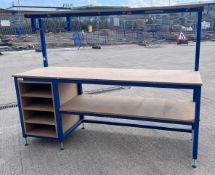 1 x Heavy Duty 2 Meter Workbench / Packing Bench with Storage Shelves and Dispenser Rail