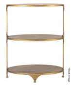 1 x Opulent 3-Tier Oval Metal Bar Table with an Antique Gold Finish - Ex-Display