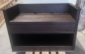 1 x Wheeled Wooden Restaurant Till Counter with Brown Corduroy Backing - 129(w) x 65(d) x 97(h) cm