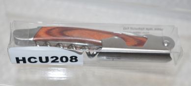 1 x Luxury Waiter's Corkscrew / Wine Bottle Opener with Wooden Handle and 'Famous' Branding - Unused