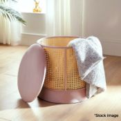1 x BTFY Rattan & Pink Velvet Storage Stool - NO VAT ON THE HAMMER - Ref: SBS129/4000311/SBSP2 -
