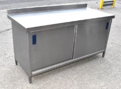 1 x Stainless Steel Prep Table with Storage and Sliding Doors - Dimensions: H90 x W160 x D70 cms -