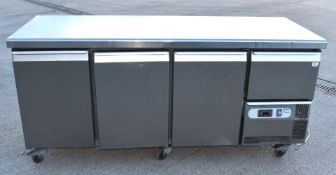 1 x Countertop Commercial 4 Door Refrigerator Featuring a Stainless Steel Finish