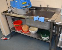 1 x Commercial Kitchen 146cm Sink Unit Featuring a Large Wash Bowl, Drainer and Undershelf