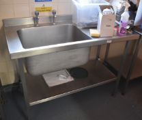 1 x Commercial Kitchen 120cm Sink Unit Featuring a Large Wash Bowl, Drainer and Undershelf